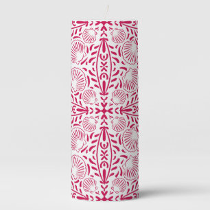 Red Pink Sheashells Coral Modern Bold Beach House Pillar Candle