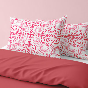 Red Pink Sheashells Coral Modern Bold Beach House Pillow Case