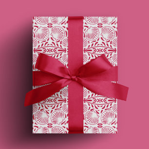 Red Pink Sheashells Coral Modern Bold Luxury Wrapping Paper