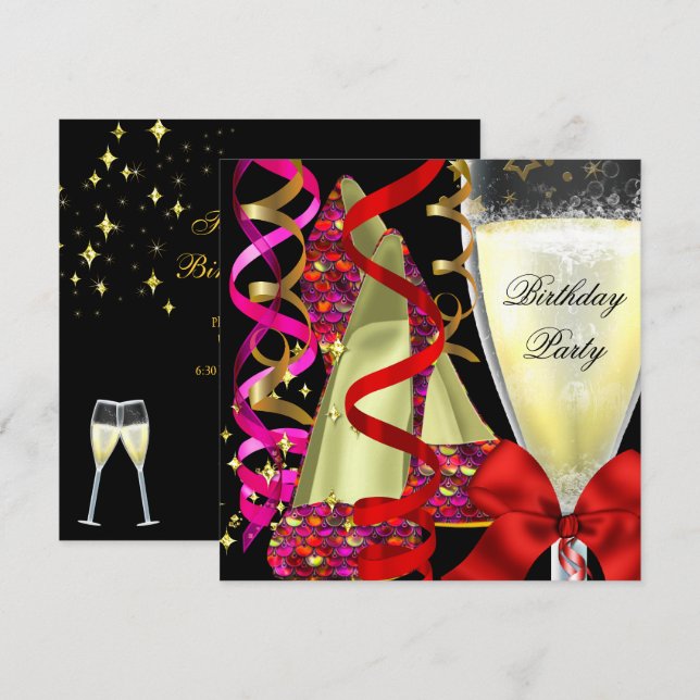 Red Pink Shoes Sequins Birthday Party Invitation (Front/Back)