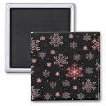 Red/pink Snowflakes On Black Winter Season Magnet at Zazzle