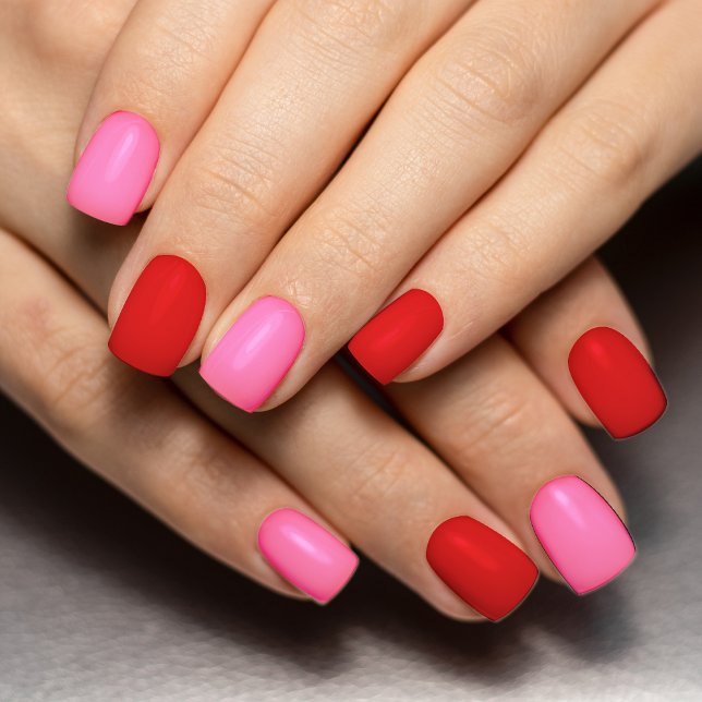 Red & Pink Solid Color Valentine's Day Minx Nail Art (red and pink solid color nail art)