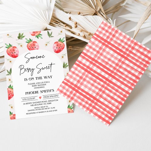 Red Pink Strawberry Daisy Berry Sweet Baby Shower Invitation