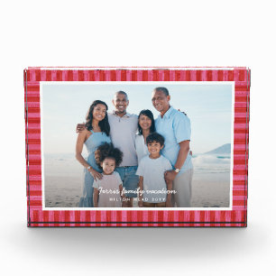 Red pink striped frame custom text  photo block