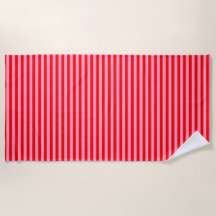 RED PINK STRIPED - horizontal - Beach Towel