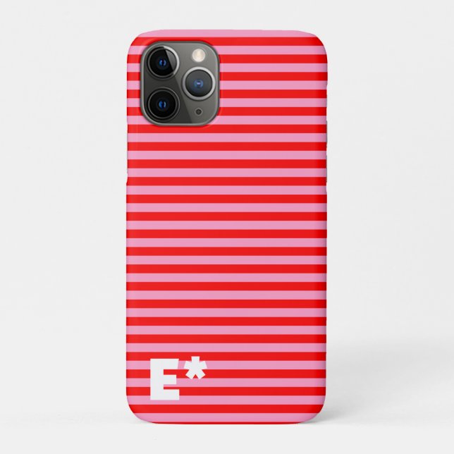 RED PINK STRIPED - HORIZONTAL- initial on Case-Mate iPhone Case (Back)