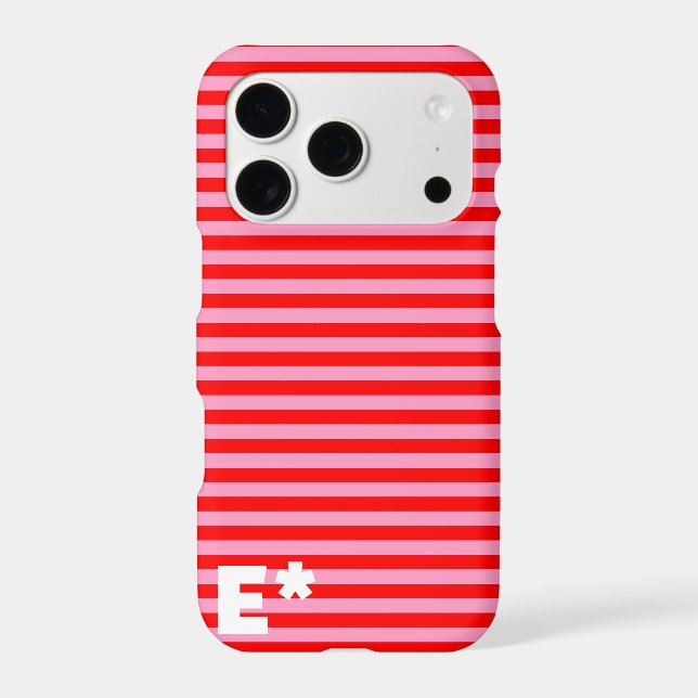 RED PINK STRIPED - HORIZONTAL- initial on Iphone Case (Back)