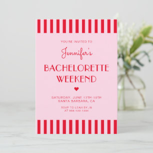 Red & Pink Stripes Bachelorette Weekend Itinerary Invitation