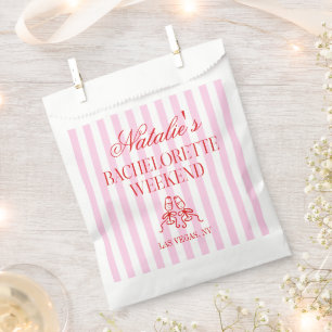 Red Pink Stripes Bachelorette Weekend Party Favor Bag