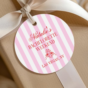Red Pink Stripes Bachelorette Weekend Party Favor Tags
