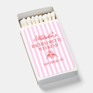 Red Pink Stripes Bachelorette Weekend Party Matchboxes