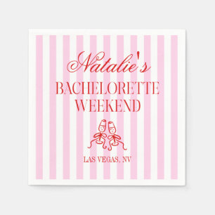 Red Pink Stripes Bachelorette Weekend Party Napkins