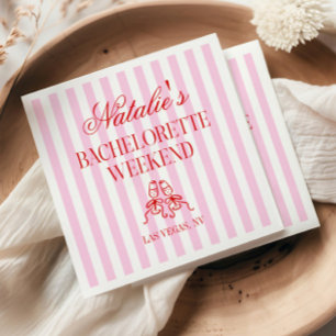 Red Pink Stripes Bachelorette Weekend Party Napkins
