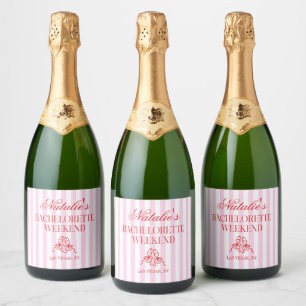 Red Pink Stripes Bachelorette Weekend Party Sparkling Wine Label