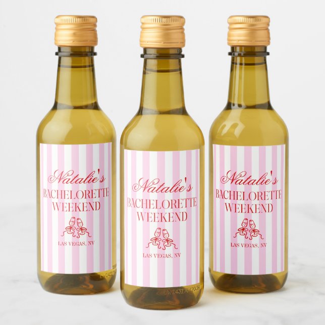 Red Pink Stripes Bachelorette Weekend Party Wine Label (Bottles)