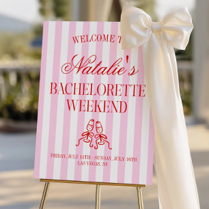 Red Pink Stripes Bachelorette Weekend Welcome Sign