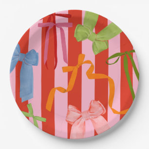 Red Pink Stripes & Bows Retro Paper Plates
