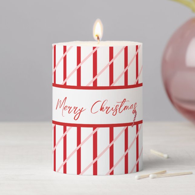 Red & Pink Stripes | Merry Christmas | Candy Cane  Pillar Candle (In Situ)