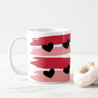 Red Pink Stripes Pattern Black Hearts 