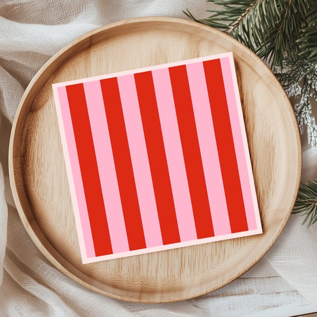 Red Pink Stripes Retro Napkins (Creator Uploaded)