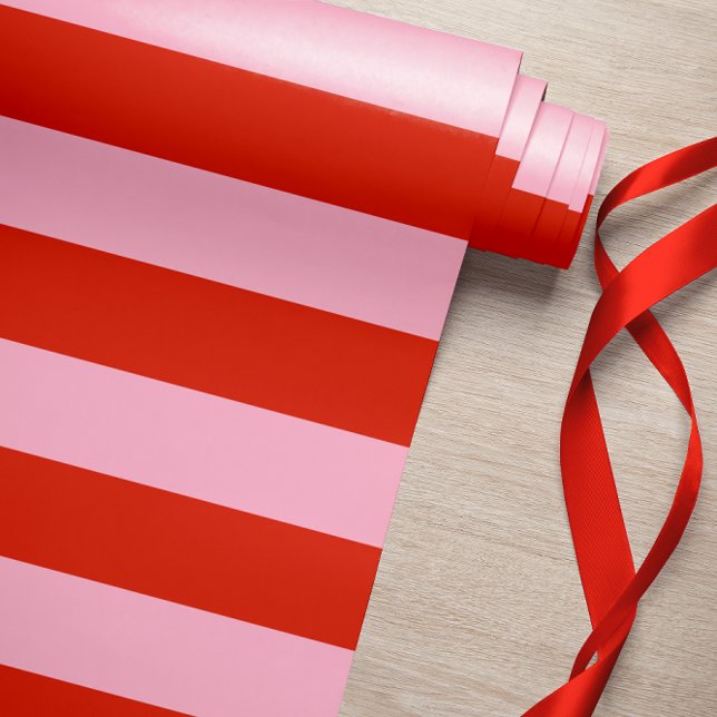 Red Pink Stripes Retro Wrapping Paper (Creator Uploaded)