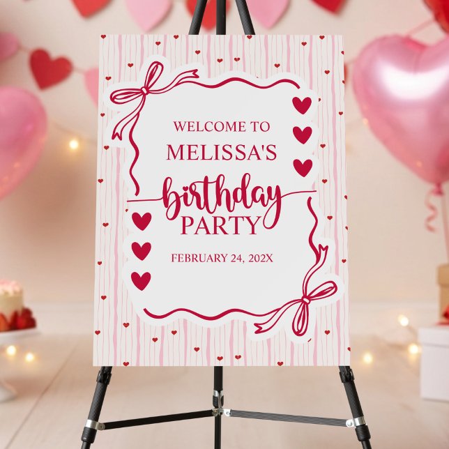 Red Pink Sweet Heart Birthday Party Welcome  Foam Board (Creator Uploaded)
