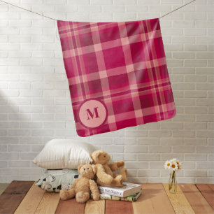 Red Pink Tartan Pattern Monogram Baby Blanket