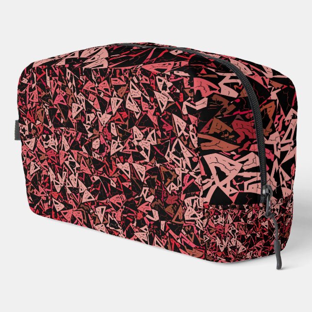Red Pink Triangle Pattern Toiletry Bag (Right Corner)