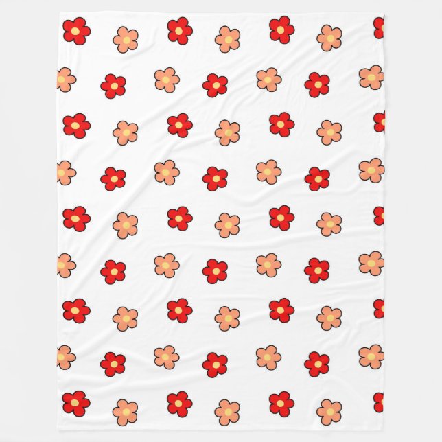 Red Pink Tropical Floral Botanical Spring Summer Fleece Blanket (Front)