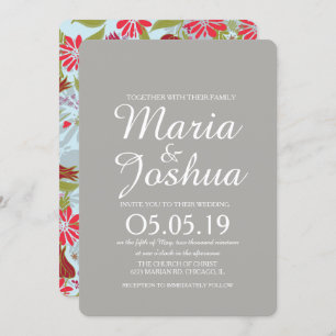 Red Pink Tulip Daisy Rose Mix Pattern Wedding Invitation