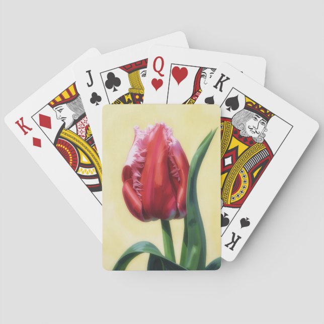 Red-Pink Tulip Flower Art Playing Cards (Back)