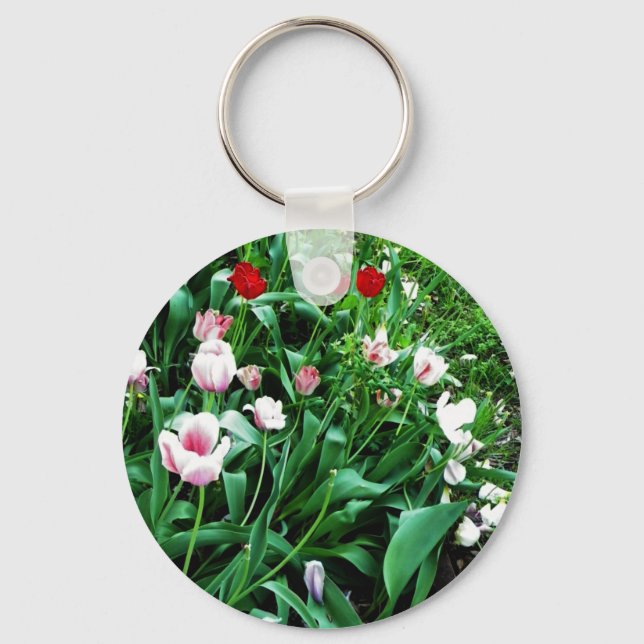 Red & Pink Tulips Pictures Keychain (Front)