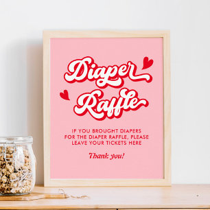 Red Pink Valentine Baby Shower Diaper Raffle Poster
