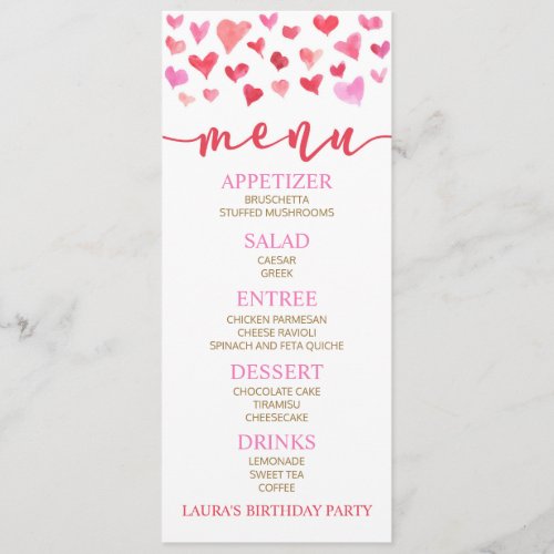 Red Pink Valentine Birthday Party Food Menu