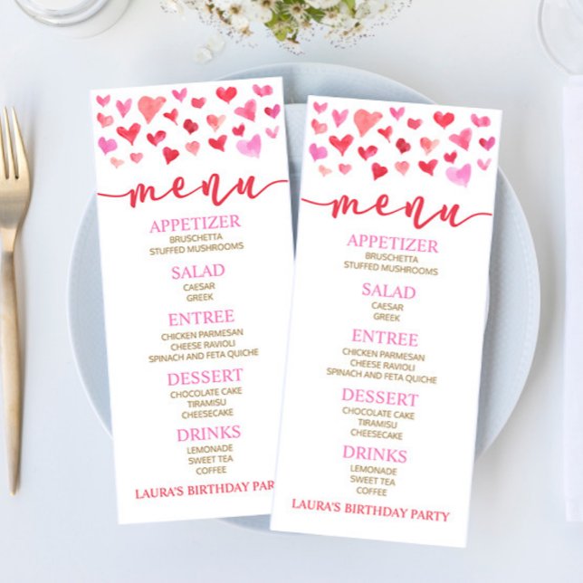 Red Pink Valentine Birthday Party Food Menu (Creator Uploaded)