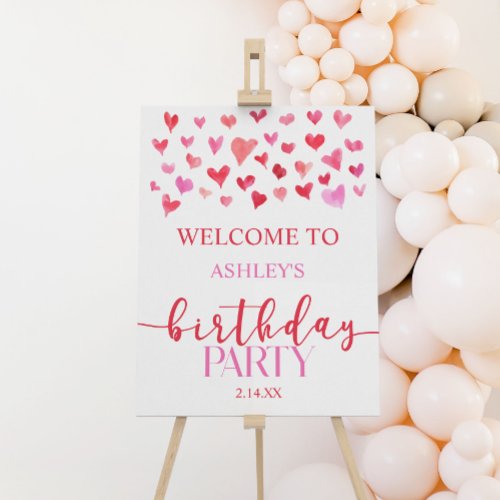 Red Pink Valentine Birthday Party Welcome Sign