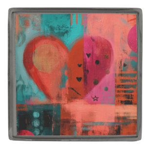 Red Pink Valentine Graffiti Split Heart Gunmetal Finish Lapel Pin