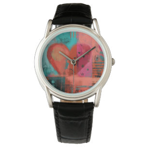 Red Pink Valentine Graffiti Split Heart Watch