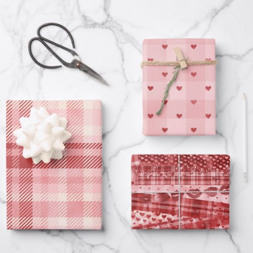 Red  Pink Valentine Hearts Wrapping Paper Sheets