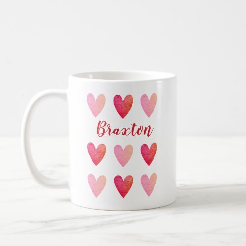 Red Pink Valentines Day Heart Pattern Coffee Mug