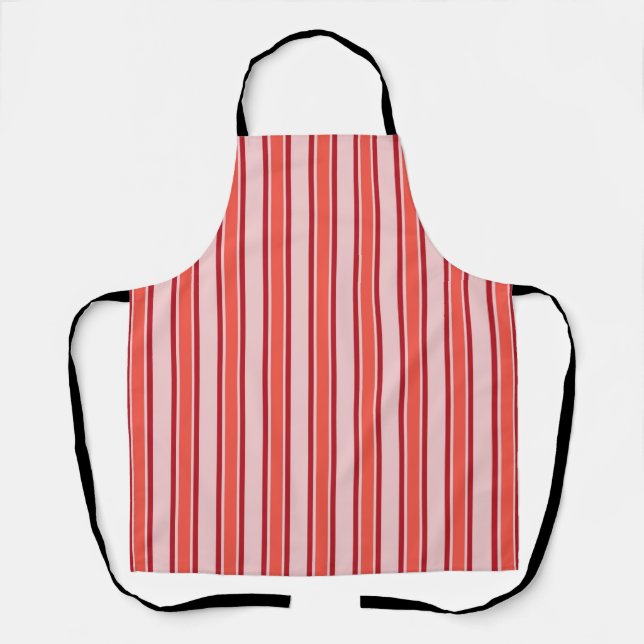Red Pink Vertical Stripe Pattern Apron (Front)