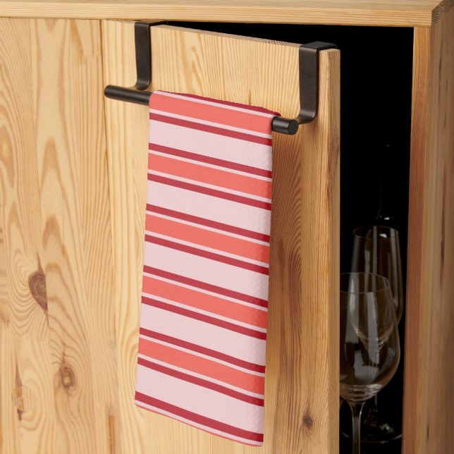 Red Pink Vertical Stripe Pattern Kitchen Towel (Thirds Fold)