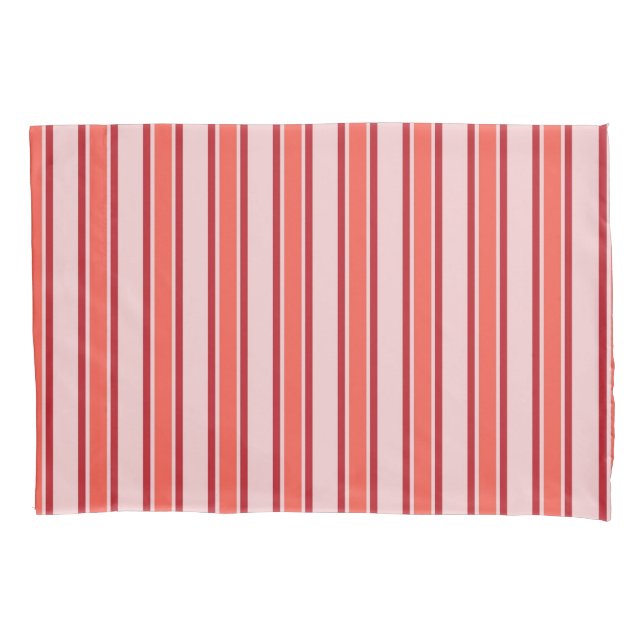 Red Pink Vertical Stripe Pattern Pillow Case (Front)