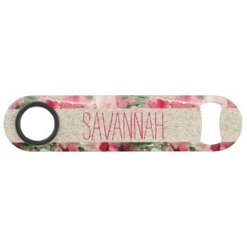 Red & Pink Vintage Watercolor Floral Monogram Speed Bottle Opener by ChicPink at Zazzle