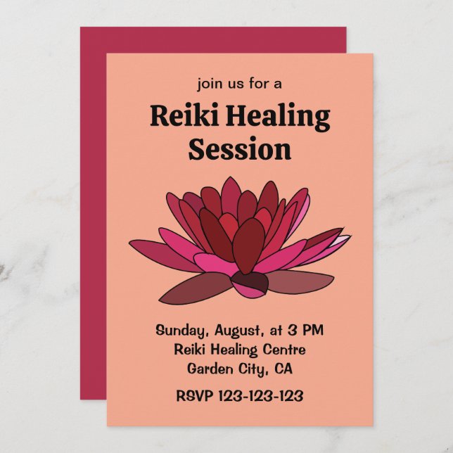 Red Pink Water Lily Invitation (Front/Back)