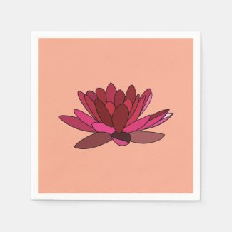 Red Pink Water Lily Party Napkins