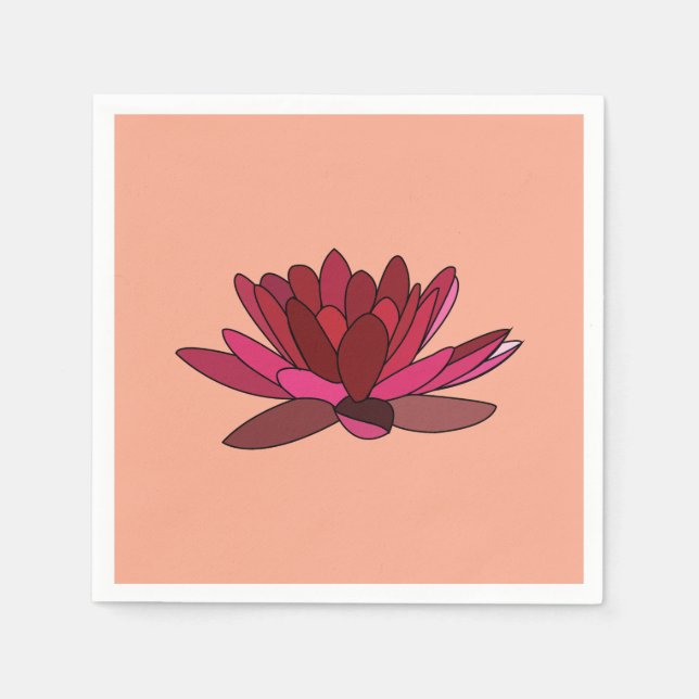 Red Pink Water Lily Party Napkins (Front)