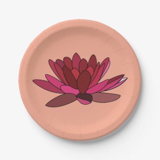 Red Pink Water Lily Party Paper Plates