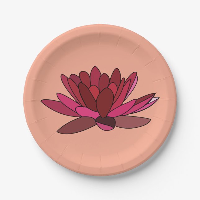 Red Pink Water Lily Party Paper Plates (Front)