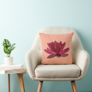 Red Pink Water Lily  Throw Pillow